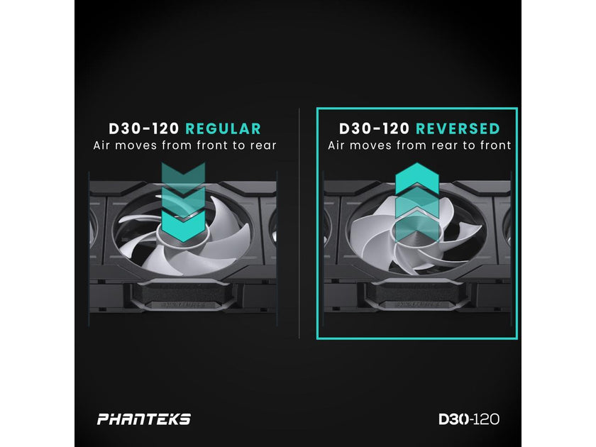 Phanteks D30-120 DRGB PWM Fan, Reverse Airflow Model, Premium D-RGB Performance Fan, ARGB/DRGB lighting, Daisy-chain Fan Linking system, Black