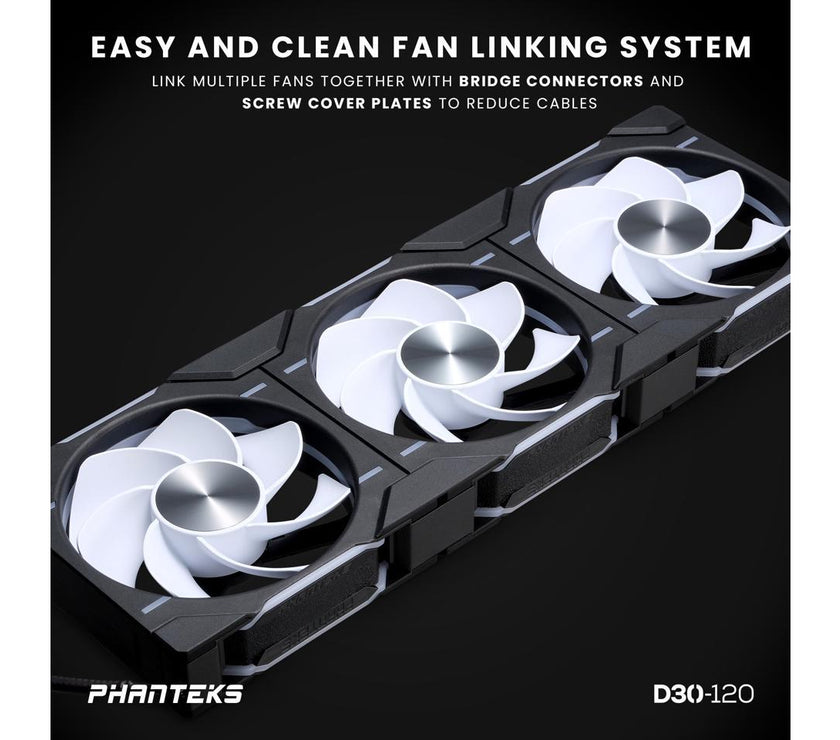 Phanteks D30-120 DRGB PWM Fan, Reverse Airflow Model, Premium D-RGB Performance Fan, ARGB/DRGB lighting, Daisy-chain Fan Linking system, Black