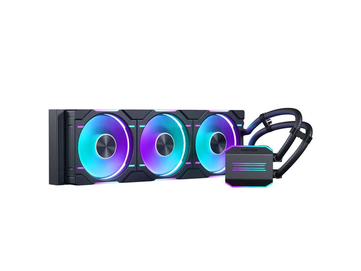 Phanteks Glacier One 360D30 Premium D-RGB AIO Liquid CPU Cooler, DRGB Pump Cap Design, 3x D30 120mm PWM D-RGB Fans, Black