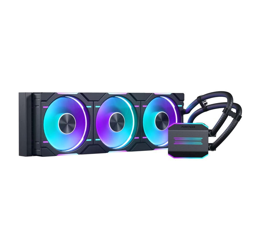 Phanteks Glacier One 360D30 Premium D-RGB AIO Liquid CPU Cooler, DRGB Pump Cap Design, 3x D30 120mm PWM D-RGB Fans, Black