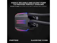 Phanteks Glacier One 360D30 Premium D-RGB AIO Liquid CPU Cooler, DRGB Pump Cap Design, 3x D30 120mm PWM D-RGB Fans, Black