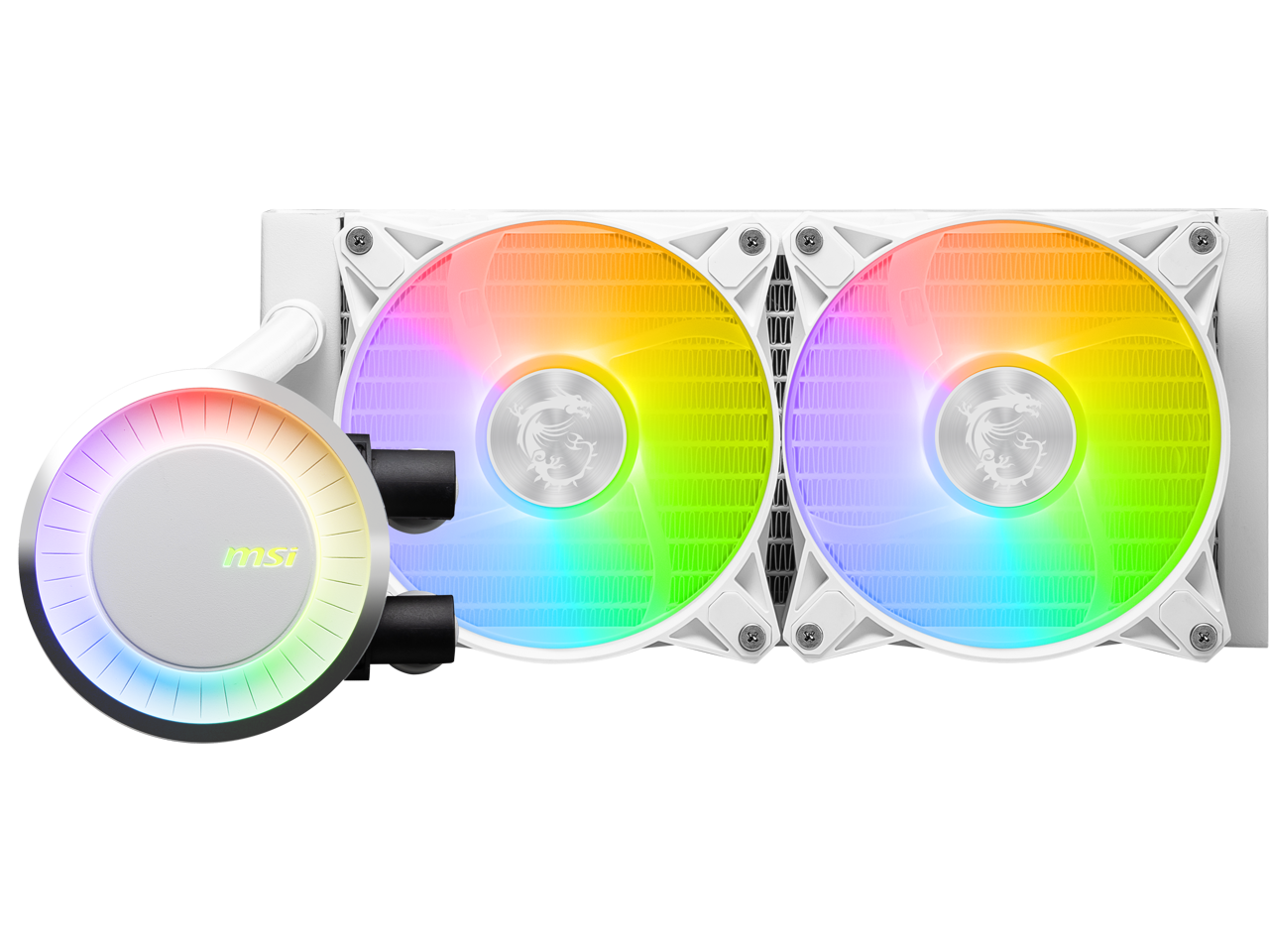 MSI MAG CoreLiquid E240 White - AIO ARGB CPU Liquid Cooler - Rotating Cap Design - 240mm Radiator - Dual 120mm ARGB PWM Fans - LGA 1700 Ready / AM5 Compatible