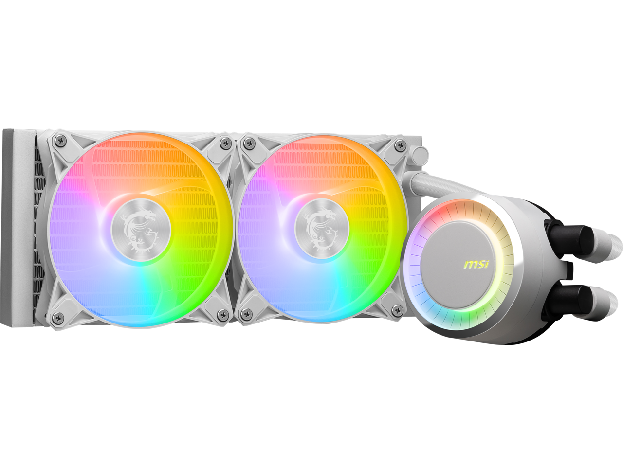 MSI MAG CoreLiquid E240 White - AIO ARGB CPU Liquid Cooler - Rotating Cap Design - 240mm Radiator - Dual 120mm ARGB PWM Fans - LGA 1700 Ready / AM5 Compatible