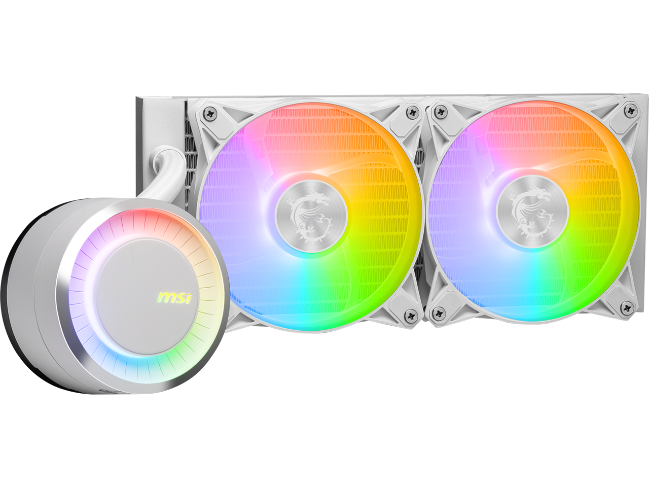 MSI MAG CoreLiquid E240 White - AIO ARGB CPU Liquid Cooler - Rotating Cap Design - 240mm Radiator - Dual 120mm ARGB PWM Fans - LGA 1700 Ready / AM5 Compatible