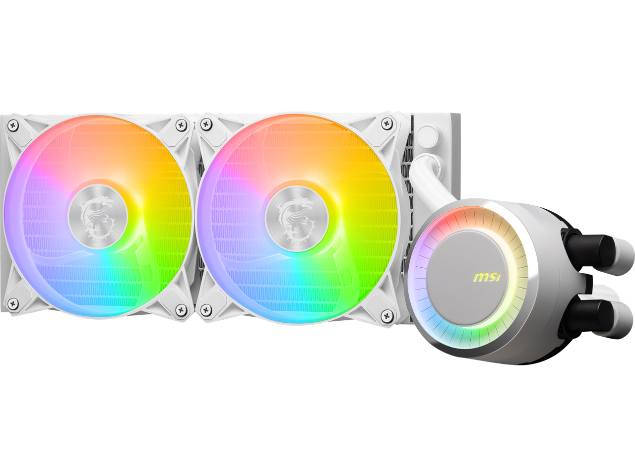 MSI MAG CoreLiquid E240 White - AIO ARGB CPU Liquid Cooler - Rotating Cap Design - 240mm Radiator - Dual 120mm ARGB PWM Fans - LGA 1700 Ready / AM5 Compatible