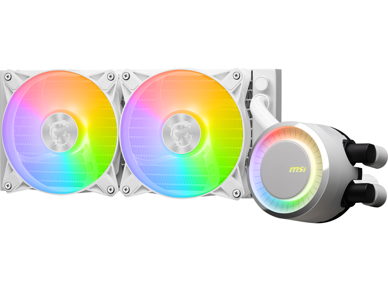 MSI MAG CoreLiquid E240 White - AIO ARGB CPU Liquid Cooler - Rotating Cap Design - 240mm Radiator - Dual 120mm ARGB PWM Fans - LGA 1700 Ready / AM5 Compatible