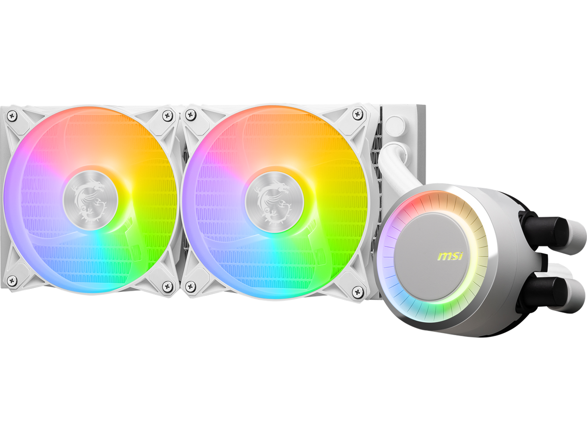 MSI MAG CoreLiquid E240 White - AIO ARGB CPU Liquid Cooler - Rotating Cap Design - 240mm Radiator - Dual 120mm ARGB PWM Fans - LGA 1700 Ready / AM5 Compatible