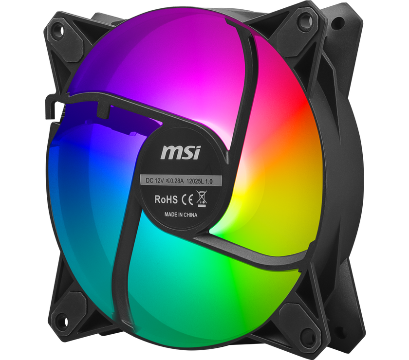 MSI MPG F120 ARGB-3B 120mm PWM Addressable RGB LED Case Fan Black - Anti-Vibration Fan Gasket - Hydraulic Bearing  - 600 ~ 1200 RPM - 3 Packs