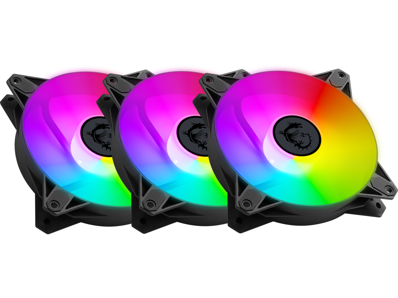 MSI MPG F120 ARGB-3B 120mm PWM Addressable RGB LED Case Fan Black - Anti-Vibration Fan Gasket - Hydraulic Bearing  - 600 ~ 1200 RPM - 3 Packs