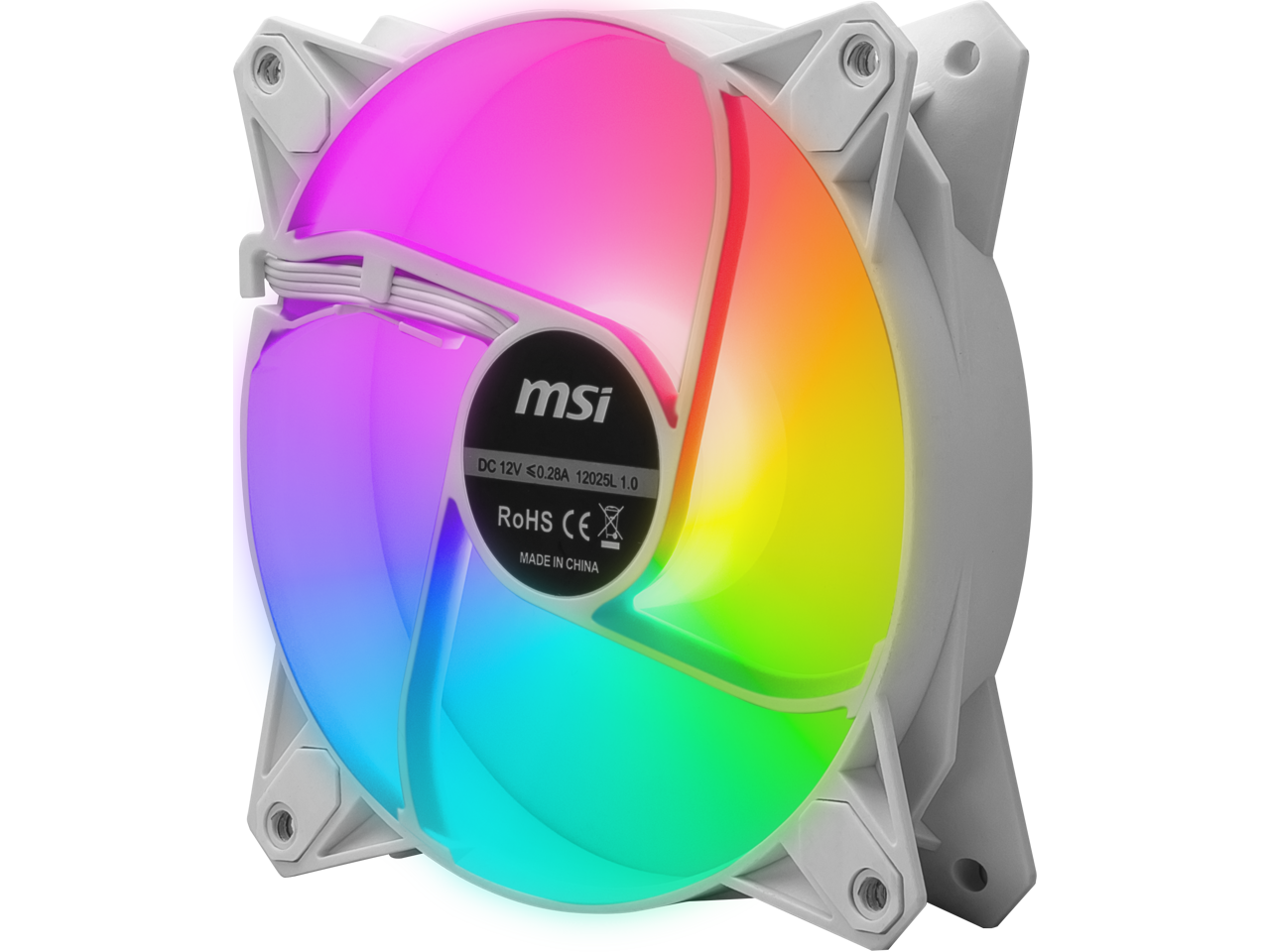 MSI MPG F120 ARGB-3W 120mm PWM Addressable RGB LED Case Fan White - Anti-Vibration Fan Gasket - Hydraulic Bearing -  600 ~ 1200 RPM - 3 Packs