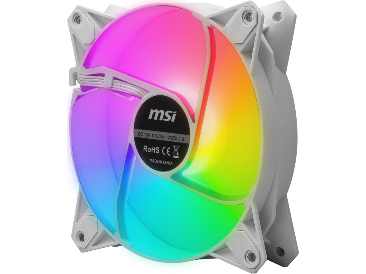 MSI MPG F120 ARGB-3W 120mm PWM Addressable RGB LED Case Fan White - Anti-Vibration Fan Gasket - Hydraulic Bearing -  600 ~ 1200 RPM - 3 Packs