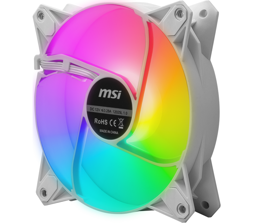 MSI MPG F120 ARGB-3W 120mm PWM Addressable RGB LED Case Fan White - Anti-Vibration Fan Gasket - Hydraulic Bearing -  600 ~ 1200 RPM - 3 Packs