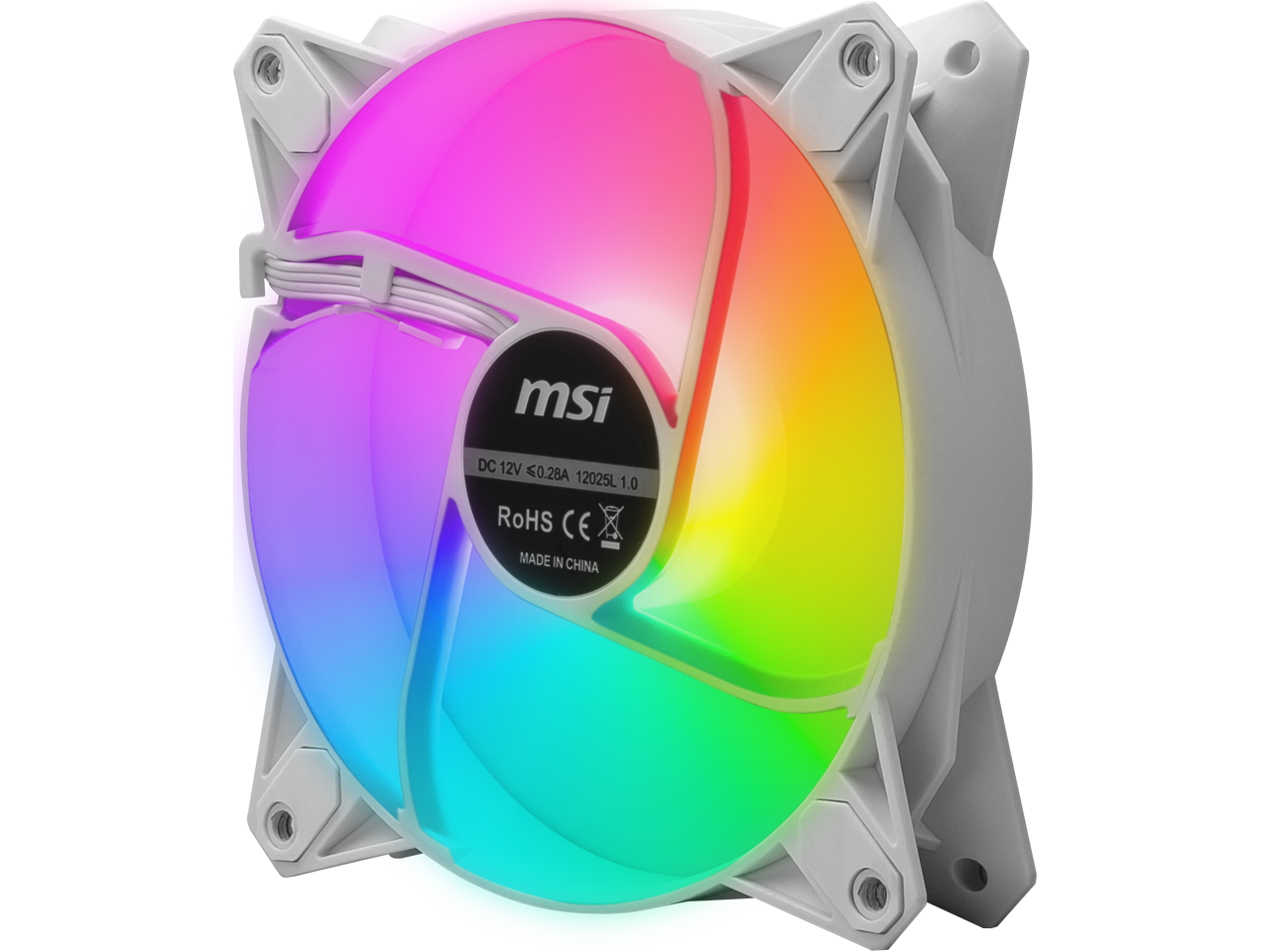 MSI MPG F120 ARGB-3W 120mm PWM Addressable RGB LED Case Fan White - Anti-Vibration Fan Gasket - Hydraulic Bearing -  600 ~ 1200 RPM - 3 Packs