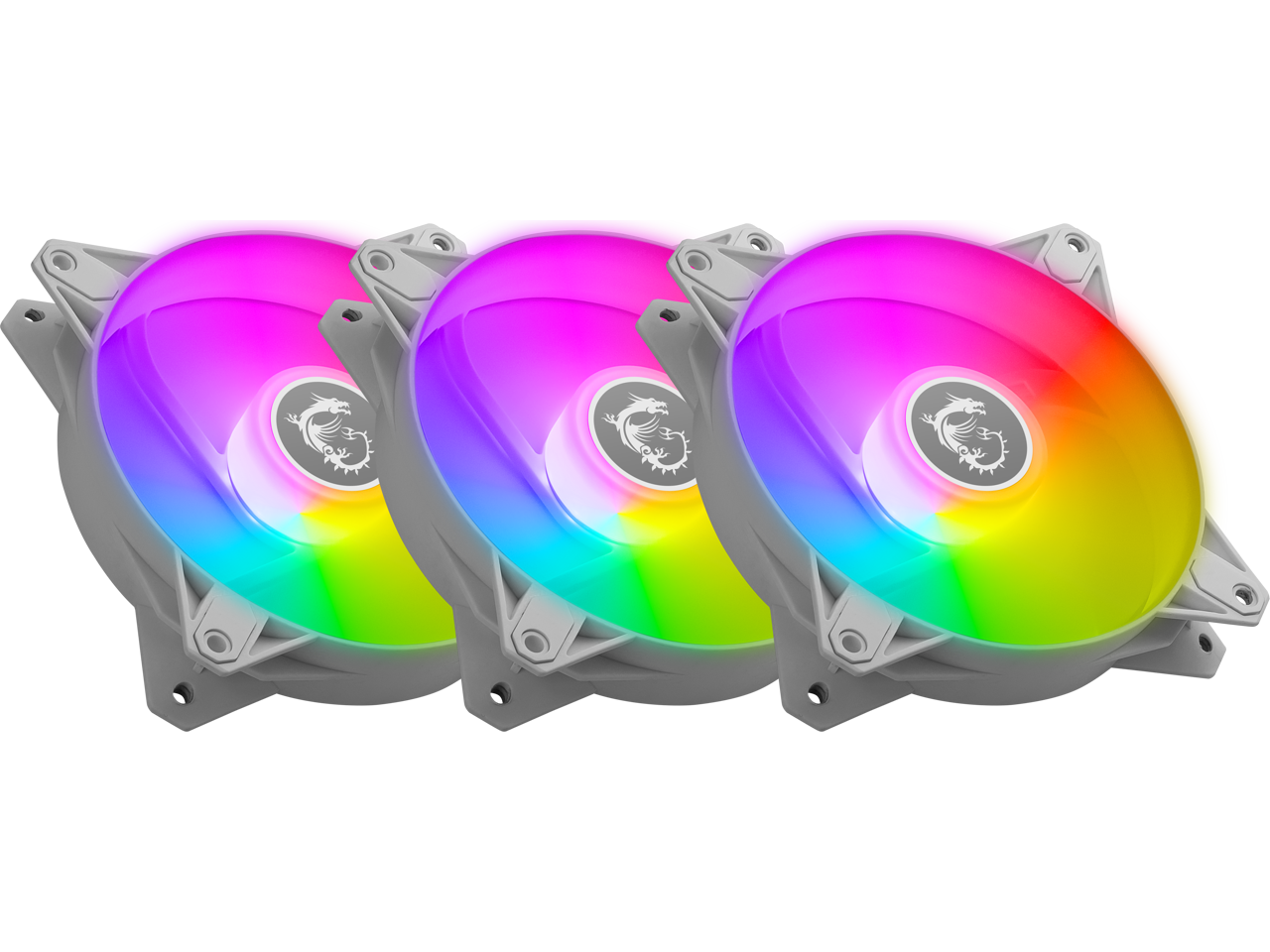 MSI MPG F120 ARGB-3W 120mm PWM Addressable RGB LED Case Fan White - Anti-Vibration Fan Gasket - Hydraulic Bearing -  600 ~ 1200 RPM - 3 Packs