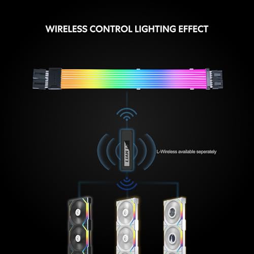 Lian Li Strimer Wireless 8-Pin GPU RGB Power Extension Cable, 2.4GHz Wireless Lighting Control, 382mm (15.03 in) 8 Light Guides, Controller Required (Not Included) (PW8-1W)