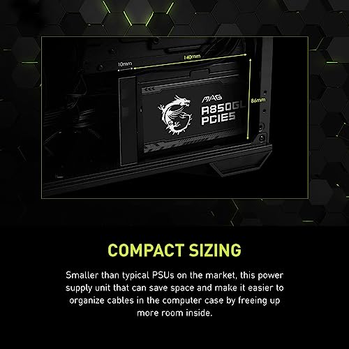 MSI MAG A850GL PCIE5, Fully Modular Compact Gaming 850W Power Supply, 80+ Gold, ATX 3.1 & PCIe 5.1 Ready, Native Dual-Color 12V-2x6 Cable, 10 Year Warranty