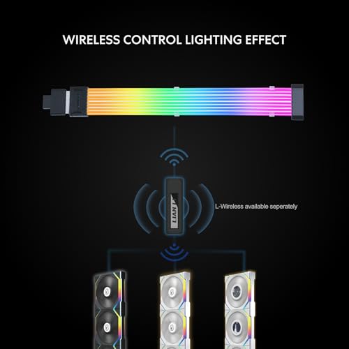 Lian Li Strimer Wireless 16-Pin GPU RGB Power Extension Cable, 2.4GHz Wireless Lighting Control, 370mm (14.56 in) 8 Light Guides, Controller Required (Not Included) (PW16-81W)