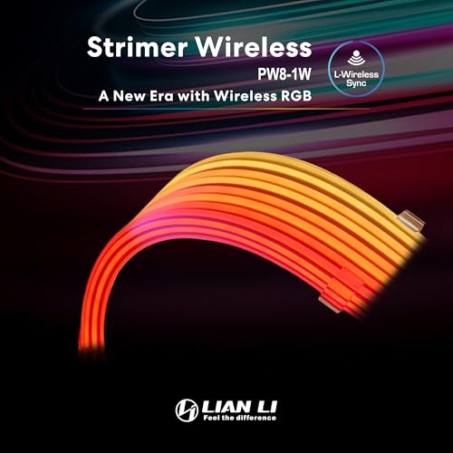 Lian Li Strimer Wireless 8-Pin GPU RGB Power Extension Cable, 2.4GHz Wireless Lighting Control, 382mm (15.03 in) 8 Light Guides, Controller Required (Not Included) (PW8-1W)