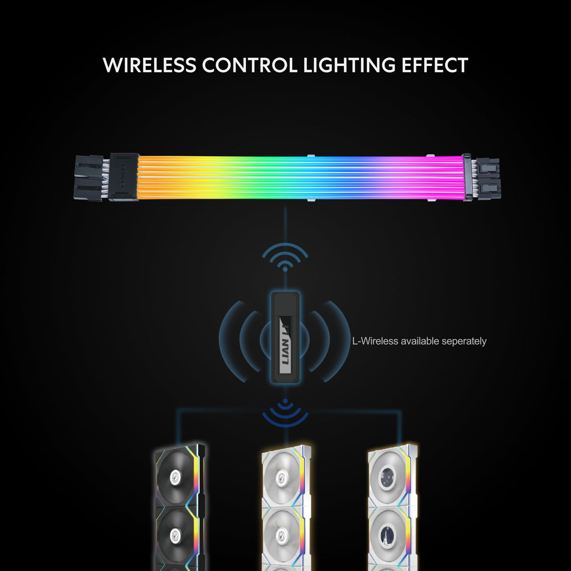 Lian Li Strimer Wireless 8-Pin GPU RGB Power Extension Cable, 2.4GHz Wireless Lighting Control, 382mm (15.03 in) 8 Light Guides, Controller Required (Not Included) (PW8-1W)