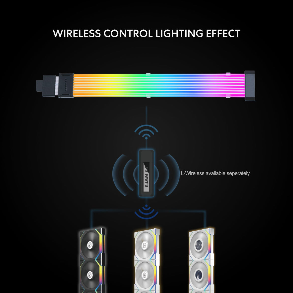 Lian Li Strimer Wireless 16-Pin GPU RGB Power Extension Cable, 2.4GHz Wireless Lighting Control, 370mm (14.56 in) 8 Light Guides, Controller Required (Not Included) (PW16-81W)