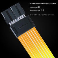 Lian Li Strimer Wireless 8-Pin GPU RGB Power Extension Cable, 2.4GHz Wireless Lighting Control, 382mm (15.03 in) 8 Light Guides, Controller Required (Not Included) (PW8-1W)