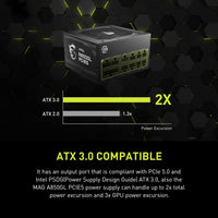 MSI MAG A850GL PCIE5, Fully Modular Compact Gaming 850W Power Supply, 80+ Gold, ATX 3.1 & PCIe 5.1 Ready, Native Dual-Color 12V-2x6 Cable, 10 Year Warranty