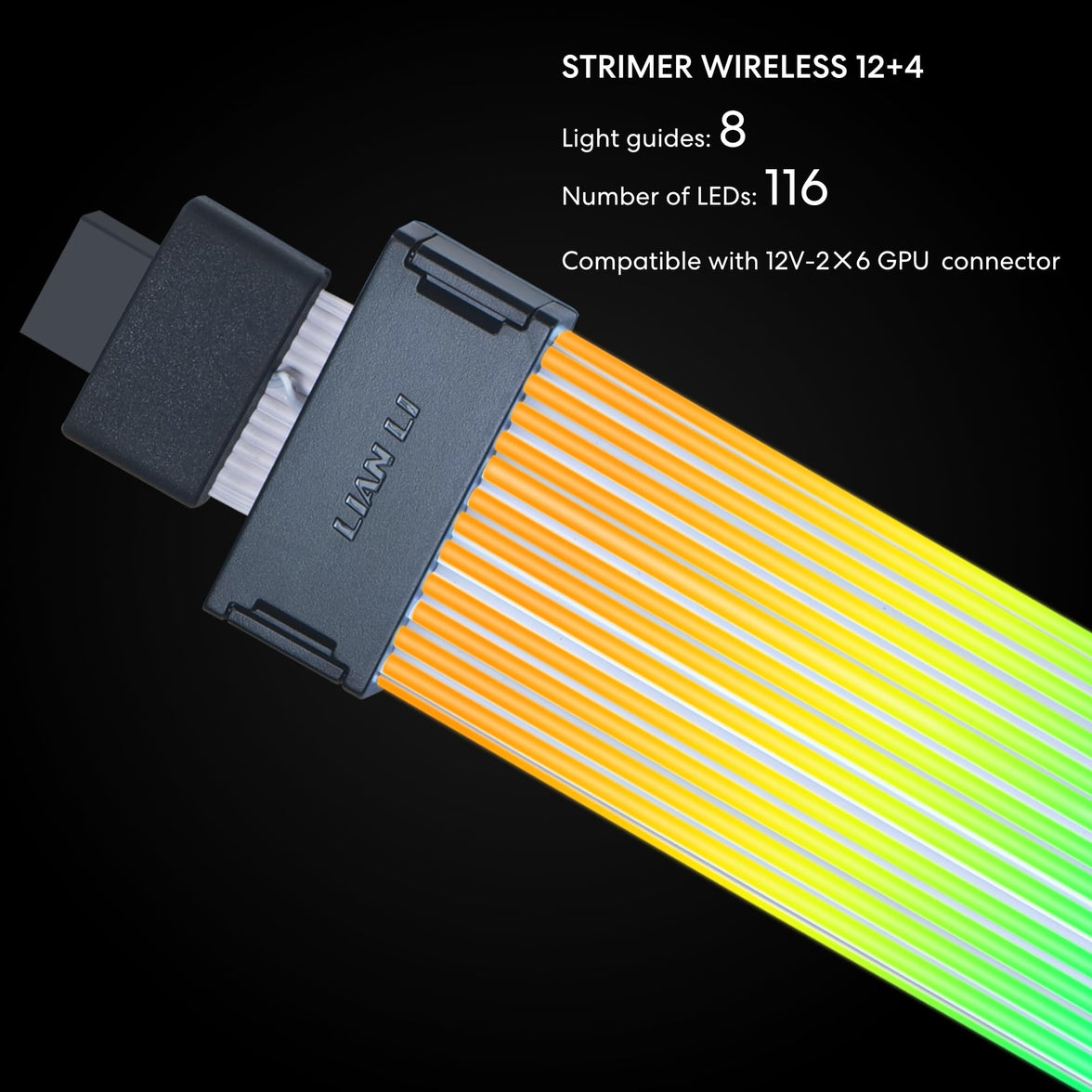 Lian Li Strimer Wireless 16-Pin GPU RGB Power Extension Cable, 2.4GHz Wireless Lighting Control, 370mm (14.56 in) 8 Light Guides, Controller Required (Not Included) (PW16-81W)