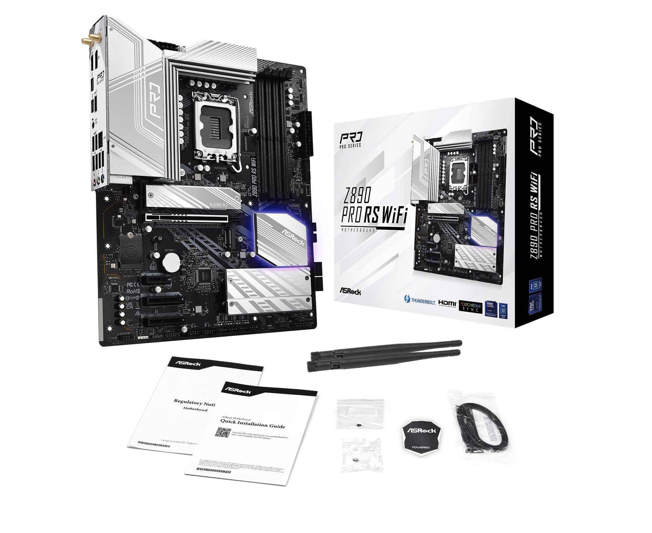 ASRock Z890 Pro RS WiFi 6E Intel Core Ultra LGA1851 RL-ILM ATX Motherboard DDR5 8666 MHz 256 GB Thunderbolt M.2