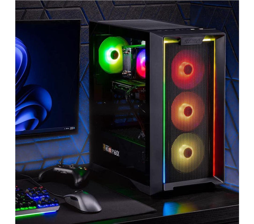 Skytech Nebula Gaming PC Desktop, Ryzen 5 9600X 3.9 Ghz (5.4GHz Turbo Boost), NVIDIA RTX 4060 Ti 8GB GDDR6X, 1TB SSD, 16GB DDR5 RAM 5200, 650W GOLD PSU, Wi-Fi, Win 11 Home