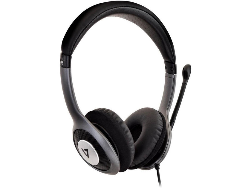 V7 HU521 Deluxe USB Stereo Headphones with Microphone - Black & Grey