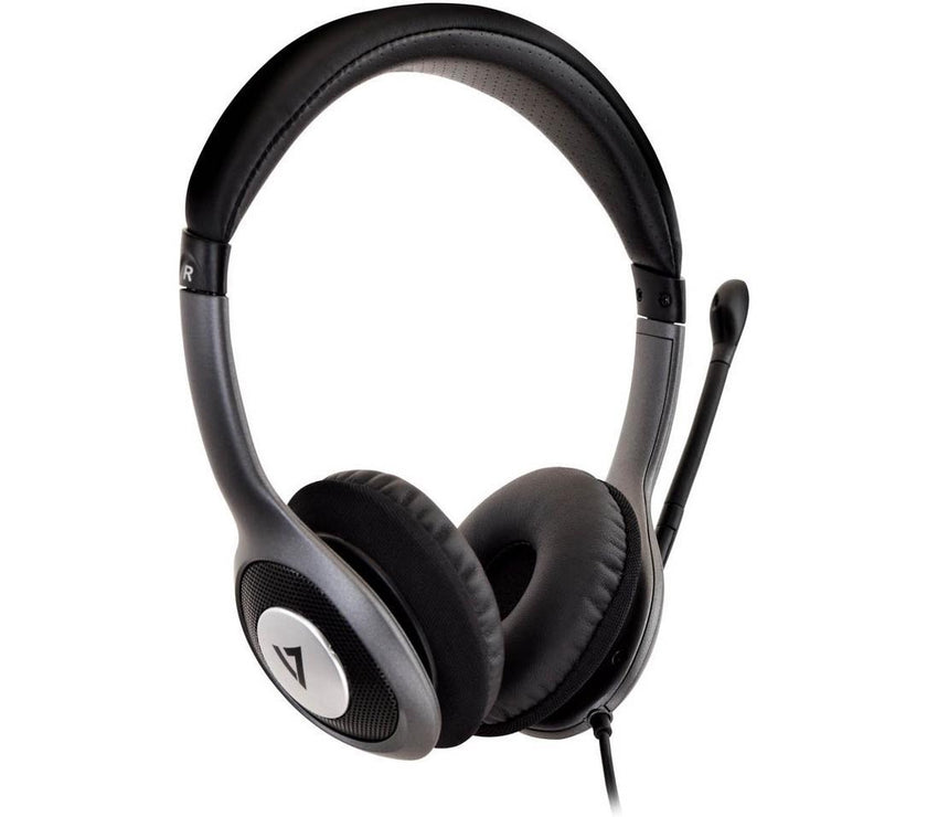 V7 HU521 Deluxe USB Stereo Headphones with Microphone - Black & Grey