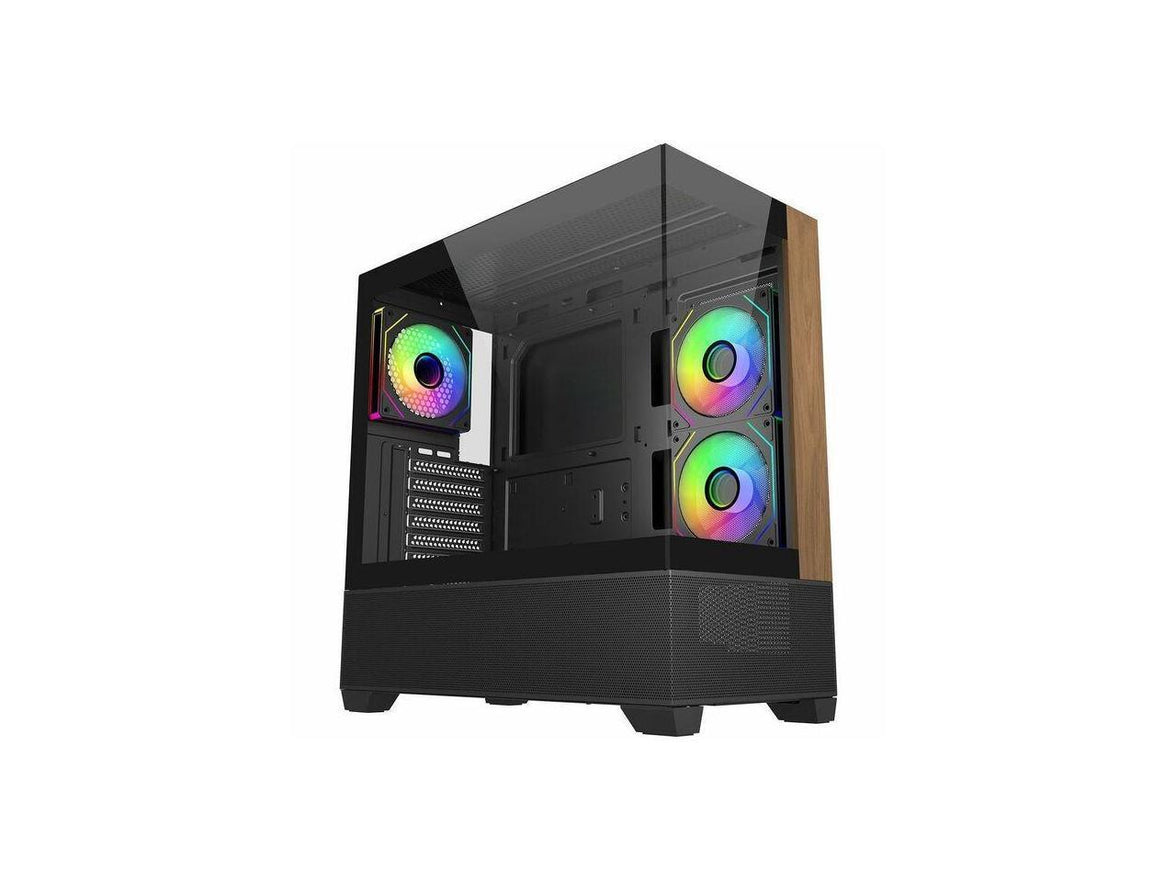 Cooler Master Elite Series E690-KHNN-S00 Computer Case - Mid-tower - Black - Wood, Tempered Glass, Mesh, Steel - 4 x Bay - 3 ? 120mm Fan(s) Installed - ITX, Micro ATX, ATX Motherboard Supported - 10 x