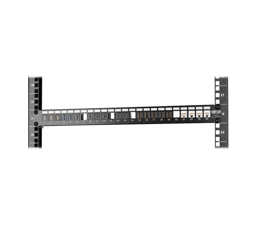 TRIPP LITE N062-024-KJ-SH 1U Rack-Mount Shielded Blank Keystone/Multimedia Patch Panel, RJ45 Ethernet, USB, HDMI, Cat5e/6