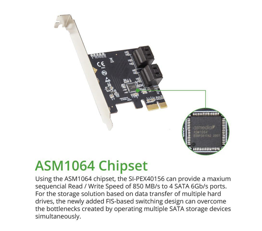 4 Port SATA III PCI-e 3.0 x1 Card Non-Raid with Low Profile Bracket
