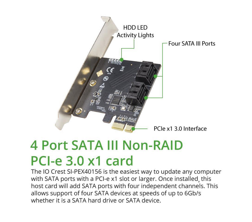 4 Port SATA III PCI-e 3.0 x1 Card Non-Raid with Low Profile Bracket