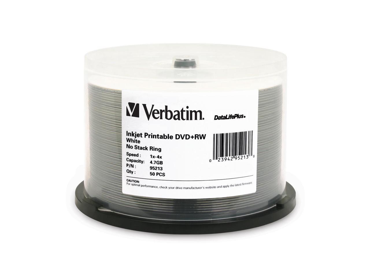 Verbatim 95213 Verbatim DVD+RW 4.7GB 4X DataLifePlus White Inkjet Printable - 50pk Spindle - 4.7GB - 50 Pack