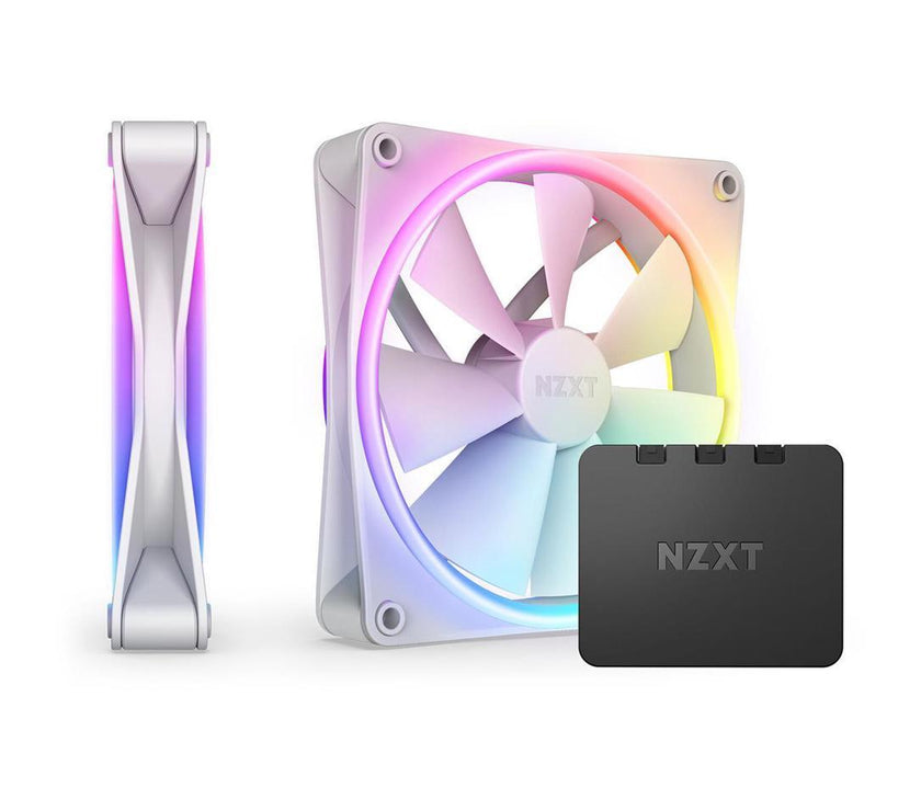 NZXT F140RGB Duo - 140mm Dual-sided RGB Fan - Twin Pack (White) w/RGB Controller RF-D14DF-W1