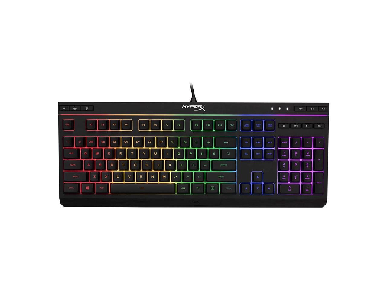 HyperX Alloy Core RGB - Membrane Gaming Keyboard, Comfortable Quiet Silent Keys with RGB LED Lighting Effects, Spill Resistant, Dedicated Media Keys, Compatible with Windows 10/8.1/8/7 - Black