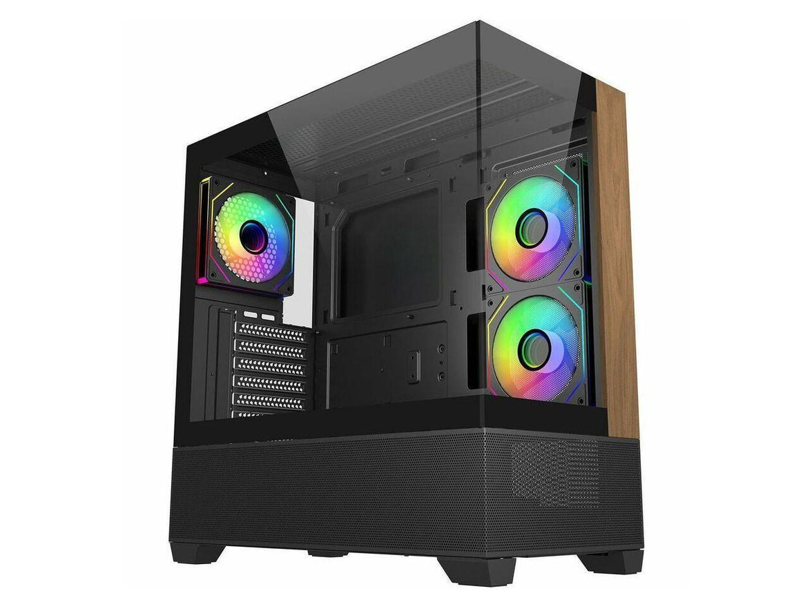 Cooler Master Elite Series E690-KHNN-S00 Computer Case - Mid-tower - Black - Wood, Tempered Glass, Mesh, Steel - 4 x Bay - 3 ? 120mm Fan(s) Installed - ITX, Micro ATX, ATX Motherboard Supported - 10 x