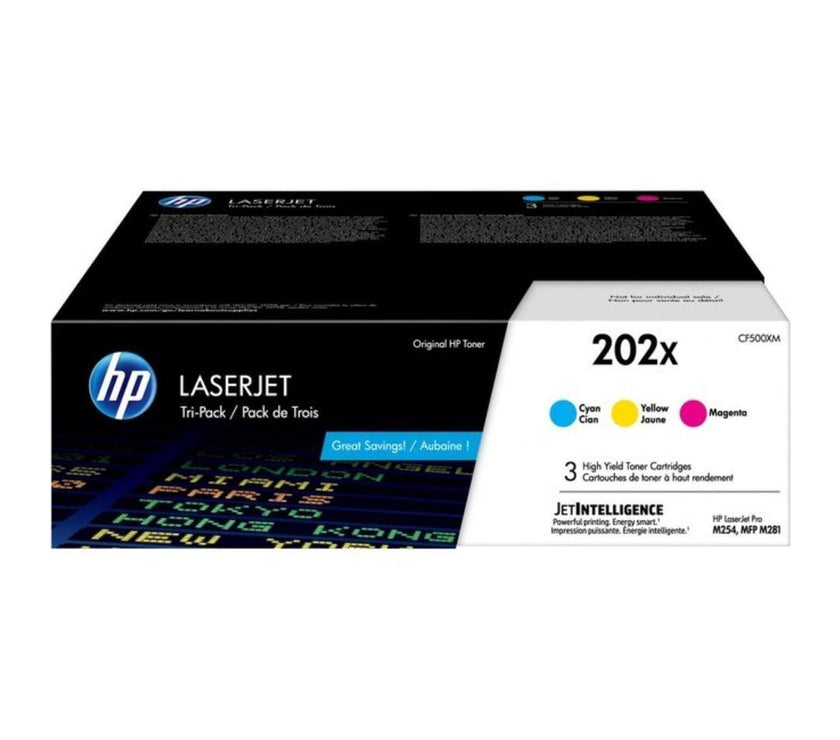 HP 202X 3-pack High Yield Cyan/Magenta/Yellow Original LaserJet Toner