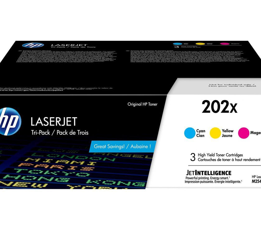 HP 202X 3-pack High Yield Cyan/Magenta/Yellow Original LaserJet Toner