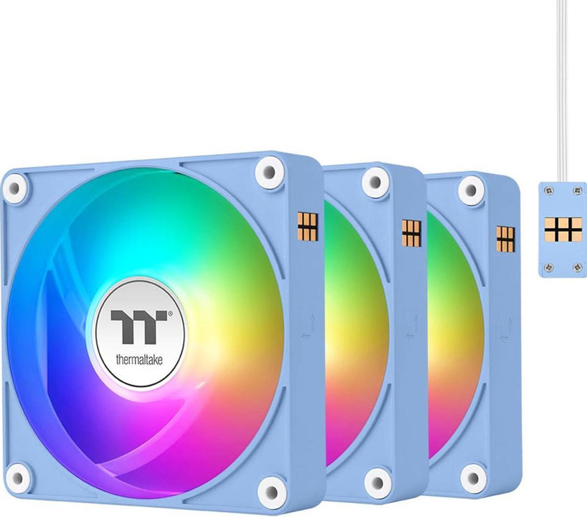Thermaltake CT120 EX ARGB PC Cooling Fan Hydrangea Blue 3-Fan Pack, Magnetic Connection, 5V Motherboard Sync, 16.8 Million Colors 9 Addressable LEDs, 120 mm Case/Radiator Fan, CL-F196-PL12BU-A