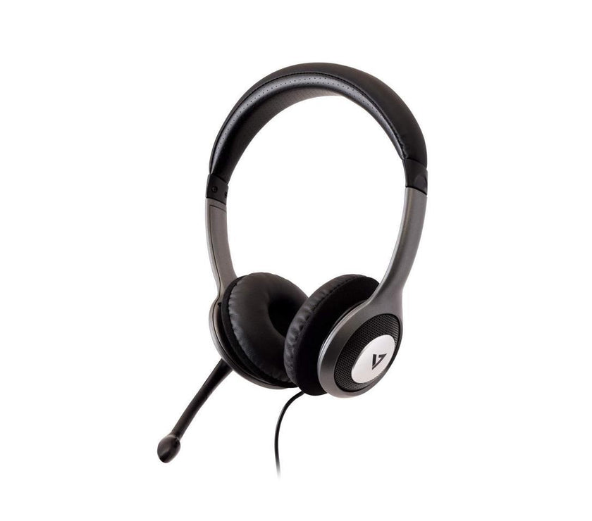 V7 HU521 Deluxe USB Stereo Headphones with Microphone - Black & Grey