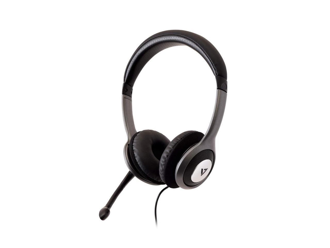 V7 HU521 Deluxe USB Stereo Headphones with Microphone - Black & Grey