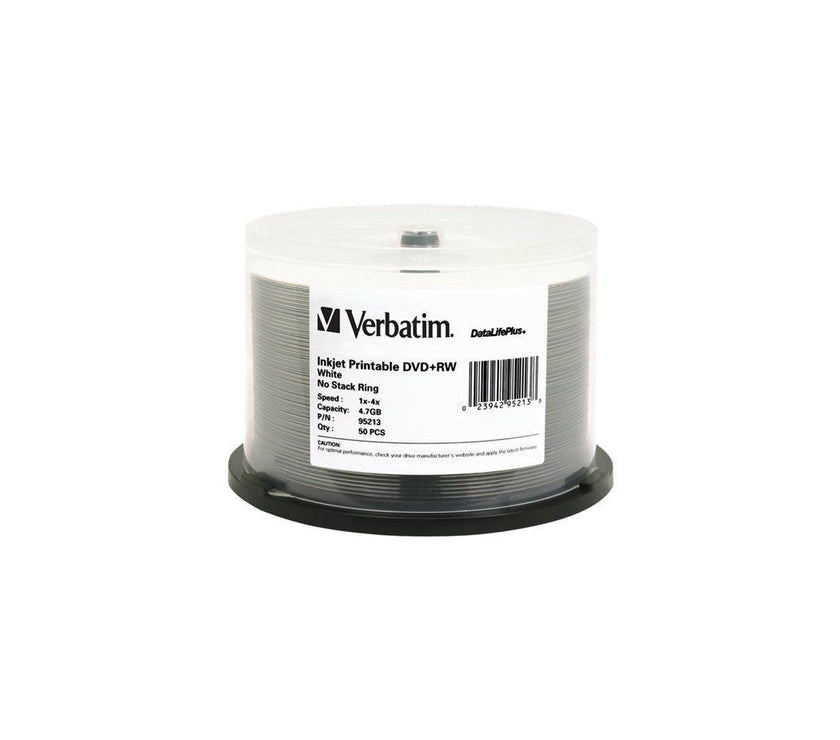 Verbatim 95213 Verbatim DVD+RW 4.7GB 4X DataLifePlus White Inkjet Printable - 50pk Spindle - 4.7GB - 50 Pack