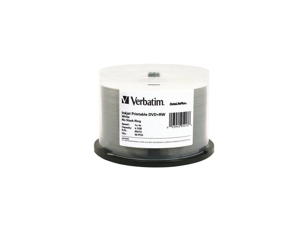 Verbatim 95213 Verbatim DVD+RW 4.7GB 4X DataLifePlus White Inkjet Printable - 50pk Spindle - 4.7GB - 50 Pack