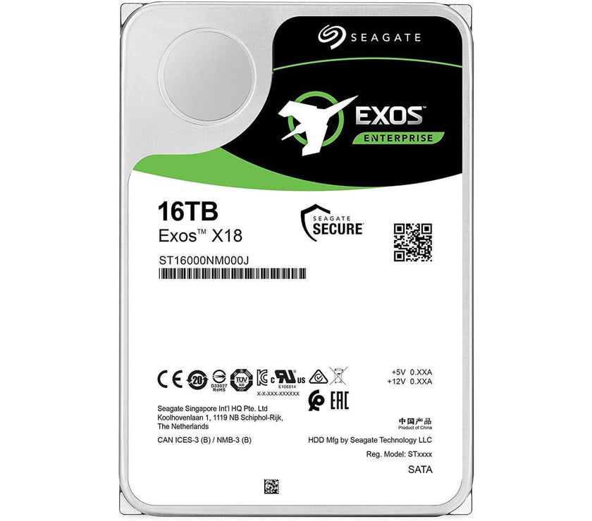 Seagate Exos 16TB Enterprise HDD X18 SATA 6Gb/s 512e/4Kn 7200 RPM 256MB Cache 3.5" Internal Hard Drive (ST16000NM000J)