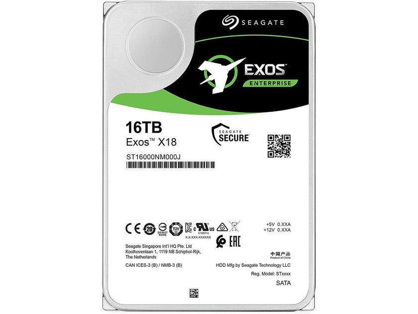 Seagate Exos 16TB Enterprise HDD X18 SATA 6Gb/s 512e/4Kn 7200 RPM 256MB Cache 3.5" Internal Hard Drive (ST16000NM000J)