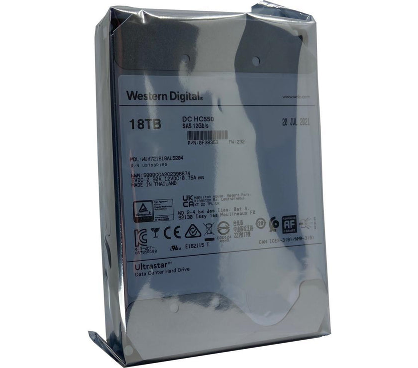 WD Ultrastar DC HC550 18TB Hard Drive 3.5" Internal 512MB 7200 RPM SAS 12Gb/s 512E SE P3 0F38353 (WUH721818AL5204)