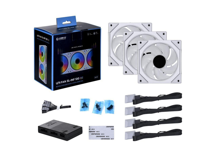 LIAN LI UNI FAN SL INFINITY 120 RGB WHITE  3 PCS PACK ---UF-SLIN120-3W  ( L Connect 3.0 Controller included)